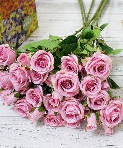 GiftsAfter.life 5 Rose Flower Faux Bouquet Dark Pink