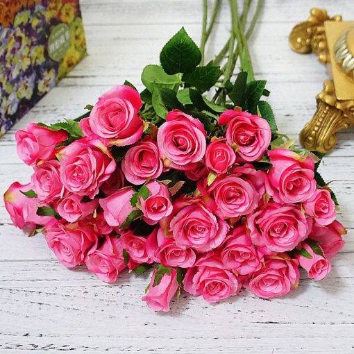 GiftsAfter.life 5 Rose Flower Faux Bouquet Fuchsia