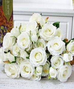 GiftsAfter.life 5 Rose Flower Faux Bouquet White