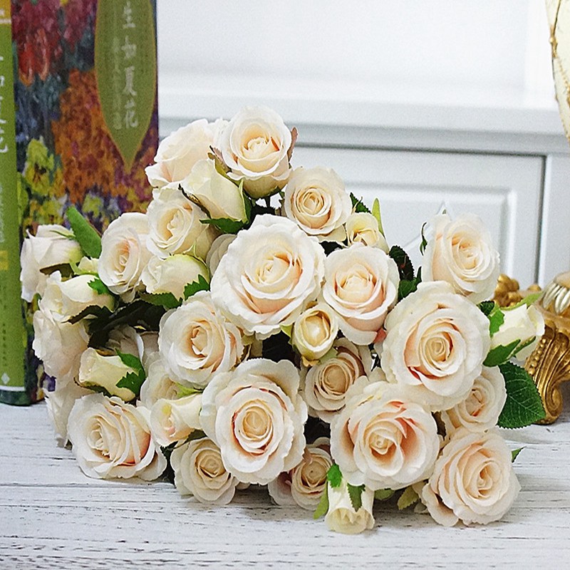 GiftsAfter.life 5 Rose Flower Faux Bouquet Champagne