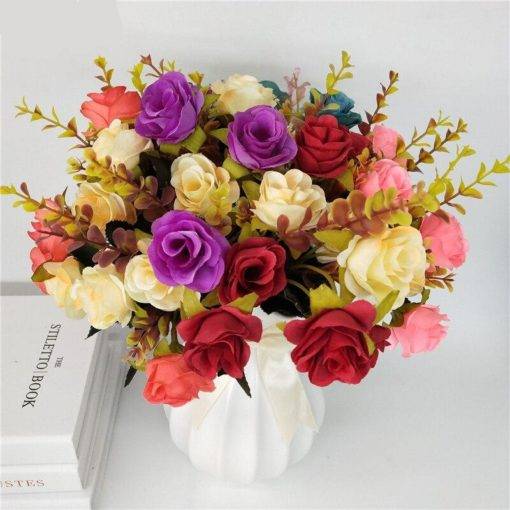 GiftsAfterLife 10 Silk Rose Duel Coloured Faux Flower Bouquet