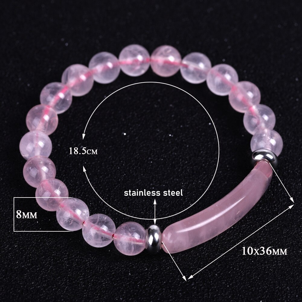 8mm Natural Stone Strand Beads Bracelet Reiki Healing Pink Quartz Aventurine Agates Rose Crystal Rectangle Bar Charms Bracelets