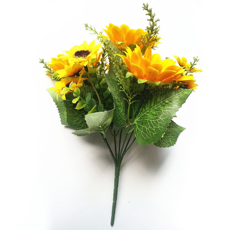 13 Heads Yellow Silk Sunflower Artificial Flowers 7 Branch/Bouquet for Home Office Party Garden Hotel Wedding Decoration A5230