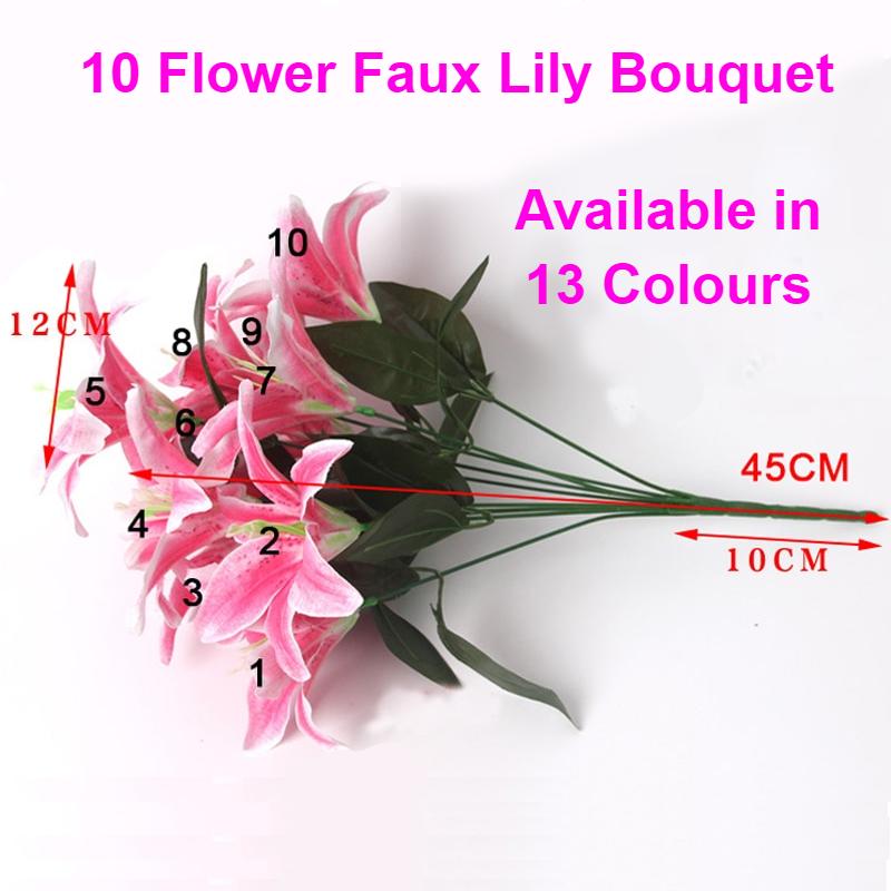 10 Heads Silk Flower Artificial Lily Flowers European Multicolor Fake Bridal Flowers Bouquet Wedding Home Party Decoration