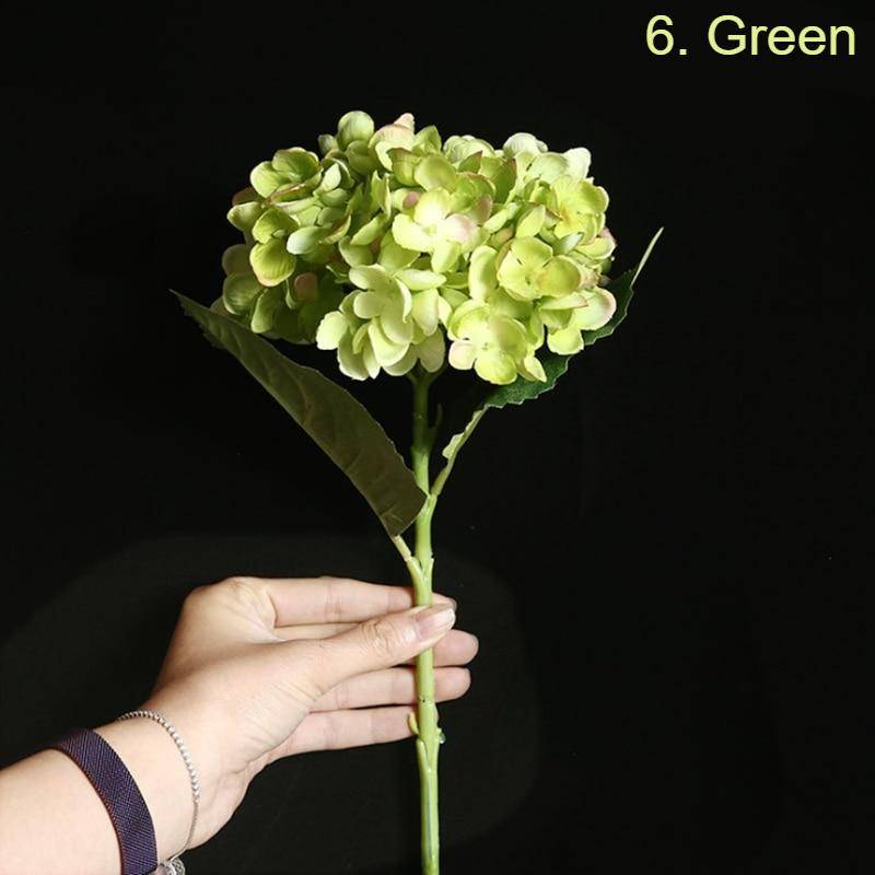 Hydrangea Silk Faux Flower Single Stem Green
