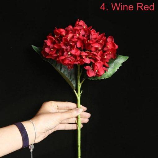 Hydrangea Silk Faux Flower Single Stem Wine Red