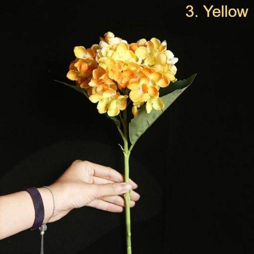 Hydrangea Silk Faux Flower Single Stem Yellow