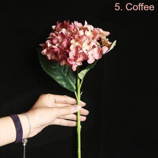 Hydrangea Silk Faux Flower Single Stem Coffee