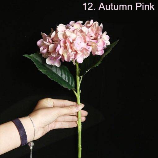 Hydrangea Silk Faux Flower Single Stem Autumn Pink