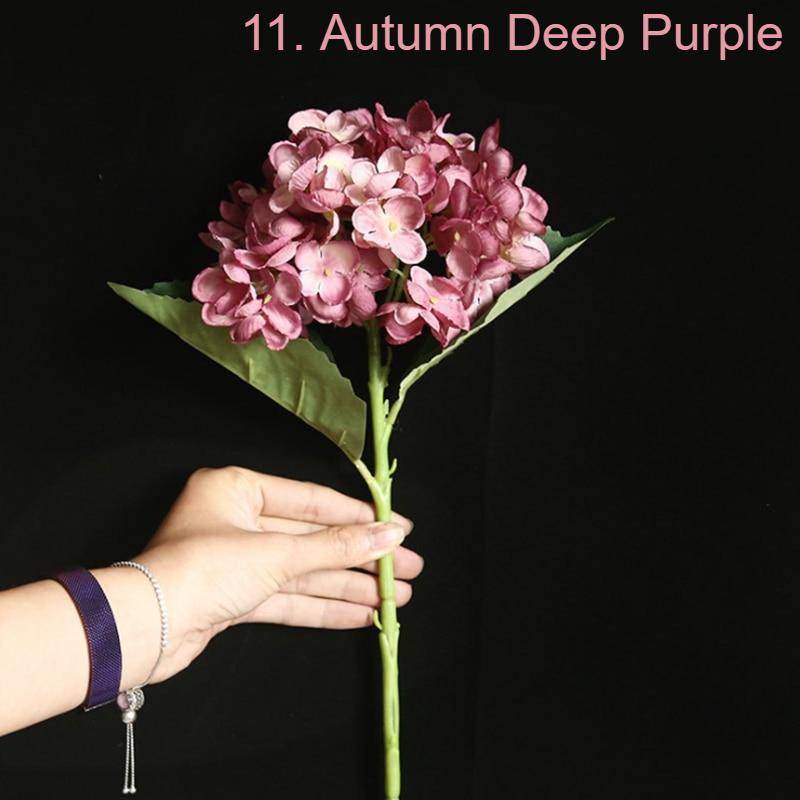 Hydrangea Silk Faux Flower Single Stem Autumn Deep Purple