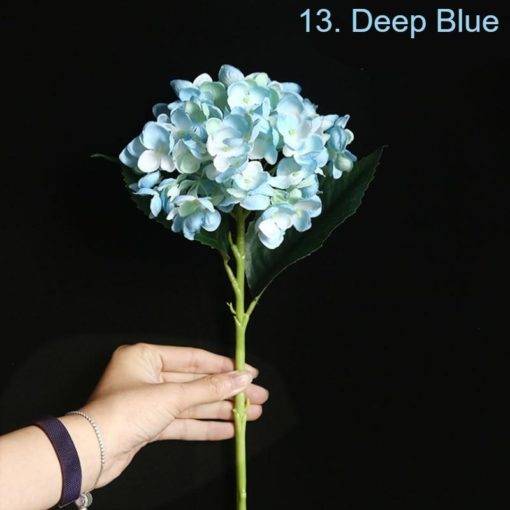 Hydrangea Silk Faux Flower Single Stem Deep Blue