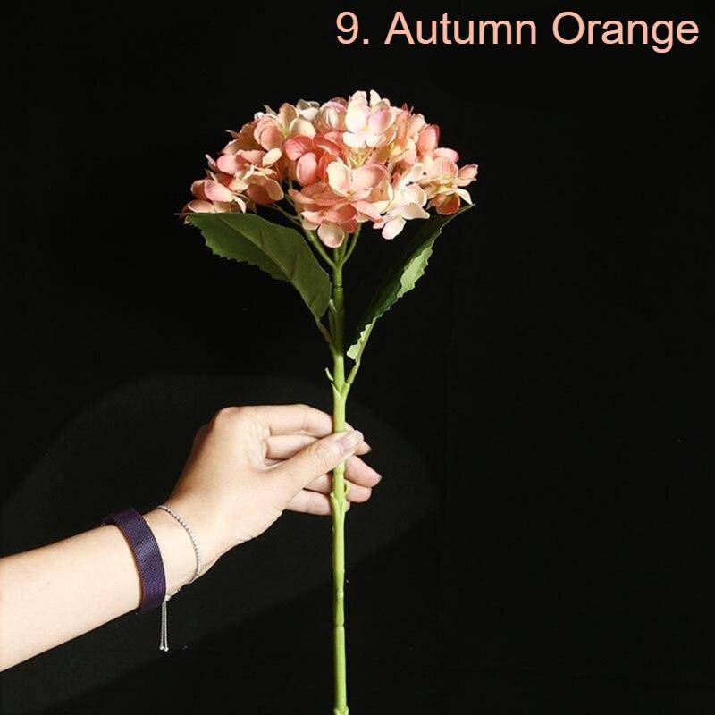 Hydrangea Silk Faux Flower Single Stem Autumn Orange