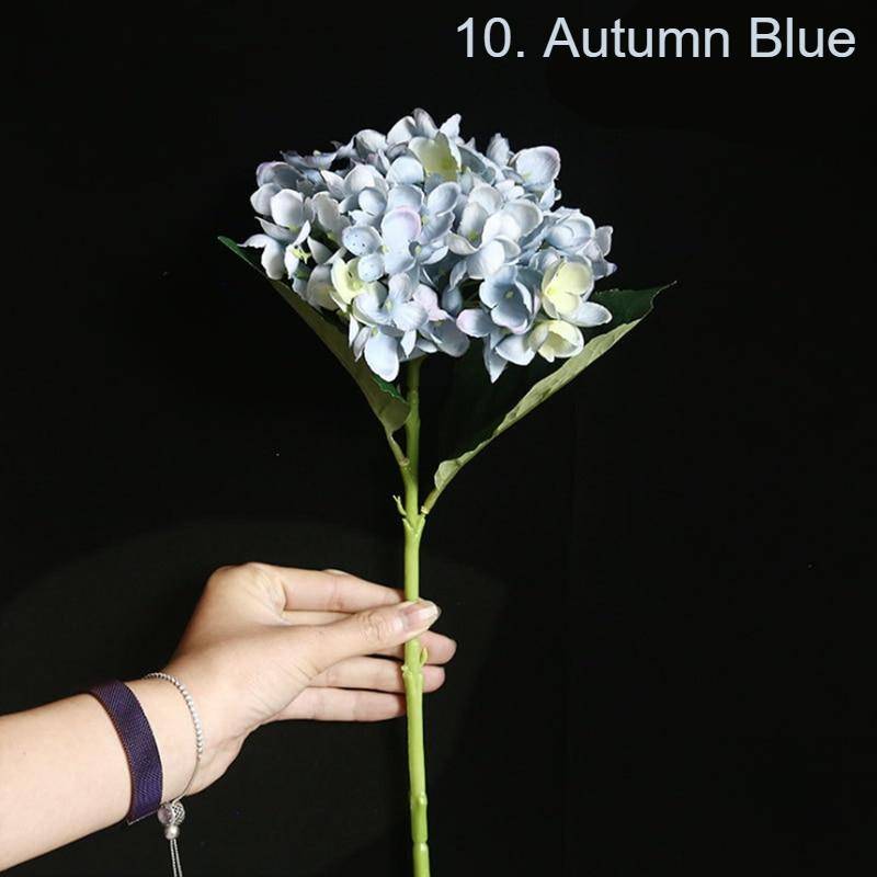 Hydrangea Silk Faux Flower Single Stem Autumn Blue
