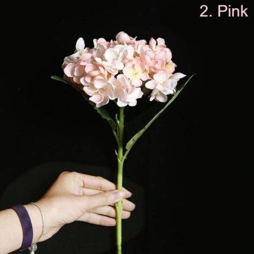 Hydrangea Silk Faux Flower Single Stem Pink