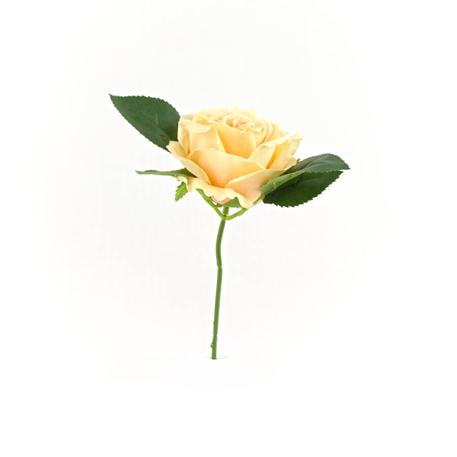 Silk Rose Faux Flower Single Short Stem Yellow