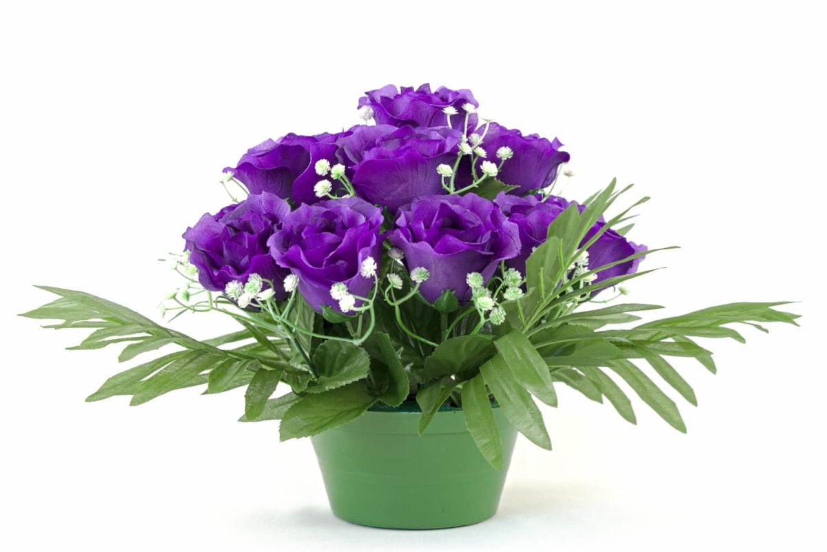 GiftsAfterLife Faux Silk Violet Purple Rose Gypsophila Potted Flowers