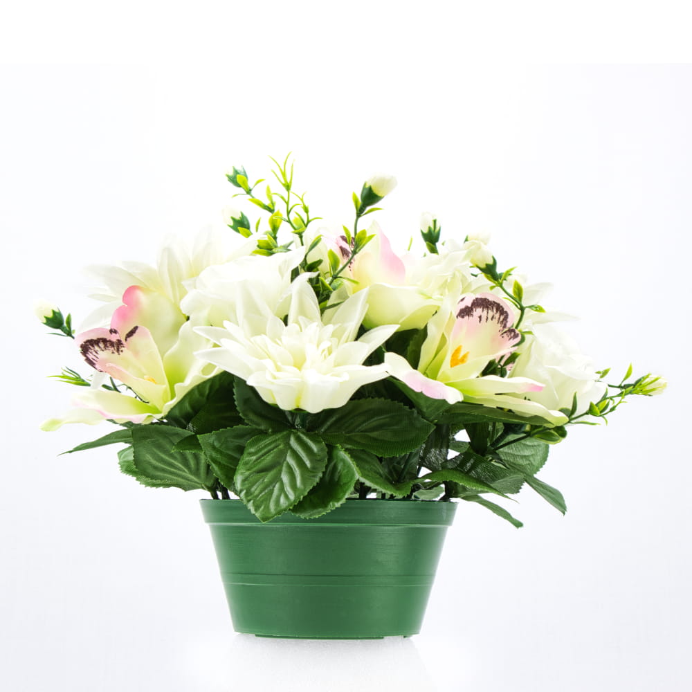 GiftsAfterLife Rose, Cymbidium Orchid and Dahlia Potted Faux Flowers