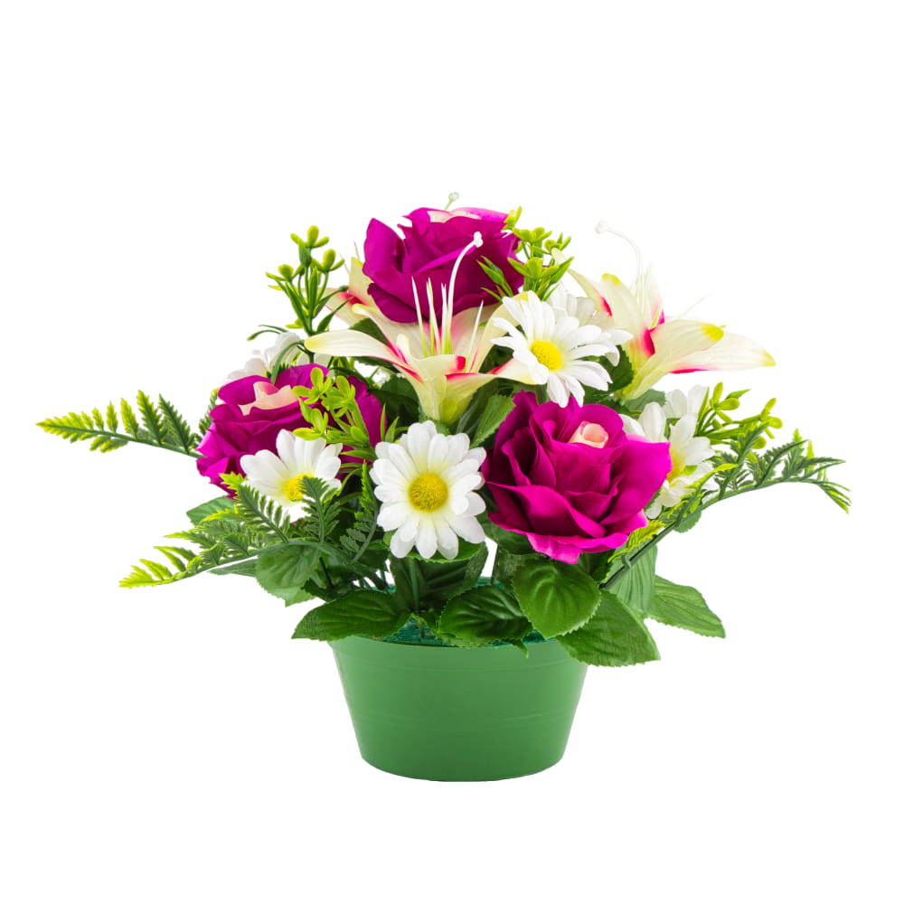 GiftsAfterLife Faux Potted Rose, Tiger Lily and Daisy Potted Faux Flower arrangement.