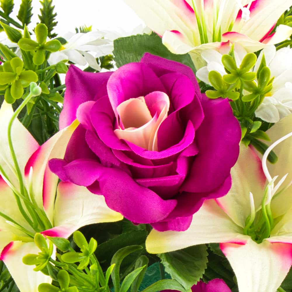 GiftsAfterLife Amaranth Coloured Faux Rose Potted Flower arrangement.