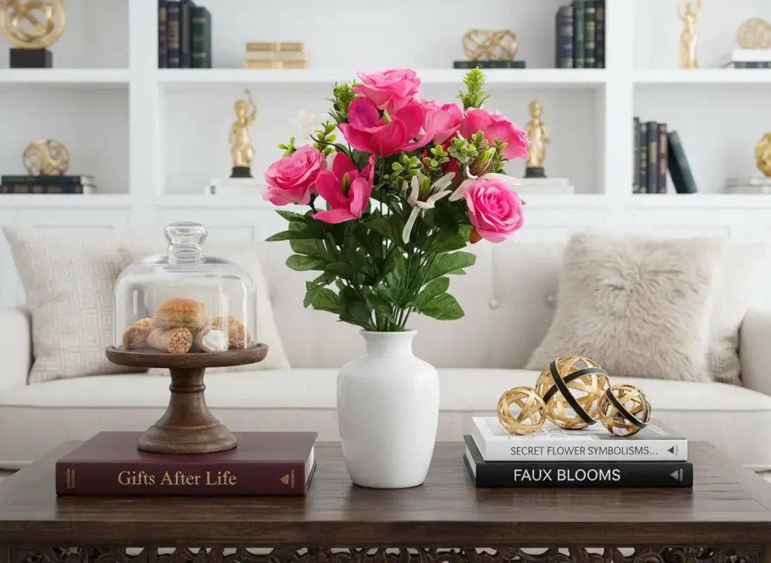 Gifts-After-life-artificial-rose-orchid-magnolia-bush-pink-amaranth