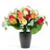 GiftsAfter.Life 24 Rose Buds In Red, Orange & Yellow with Eucalyptus Mixed Faux Flower Bouquet.