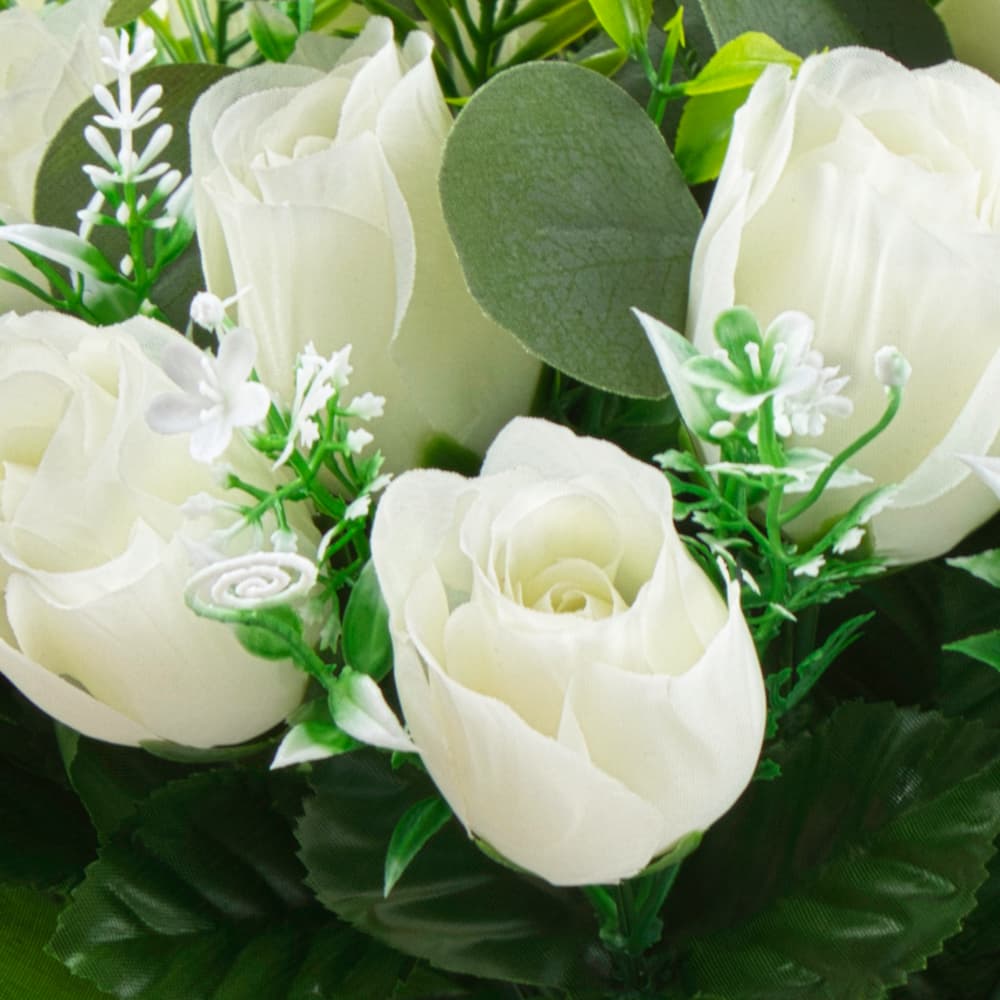 GiftsAfter.Life 24 Floral White Rosebuds Faux Flower Bouquet.