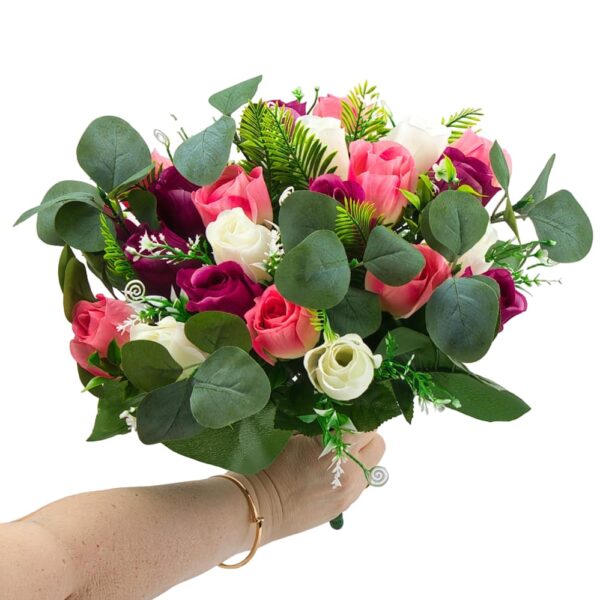 GiftsAfter.Life 24 Rose Buds with Floral White, Amaranth & Pink with Eucalyptus Mixed Faux Flower Bouquet.