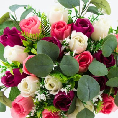 GiftsAfter.Life 24 Rose Buds with Floral White, Amaranth & Pink with Eucalyptus Mixed Faux Flower Bouquet.