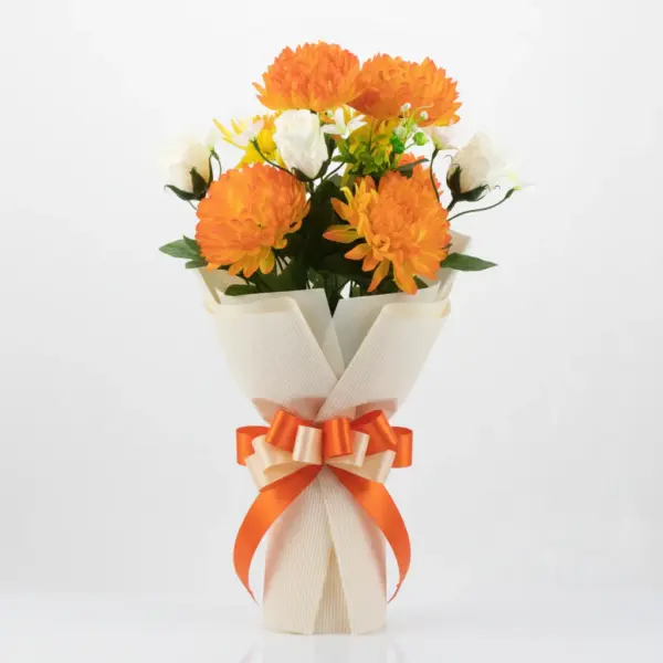 Gifts-After-Life-orange-chrysanthemum-yellow-aster-faux-detail_3