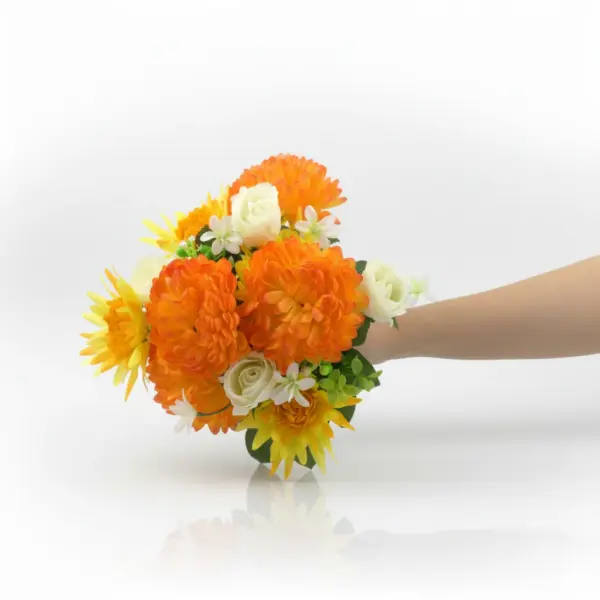 Gifts-After-Life-orange-chrysanthemum-yellow-aster-faux-detail_9