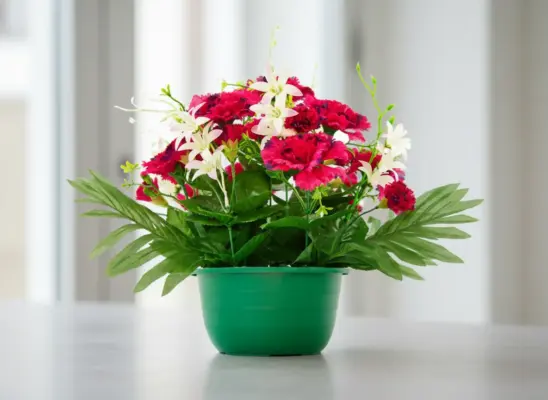Gifts After Life weighted faux flower pot designed for stability in retirement homes.