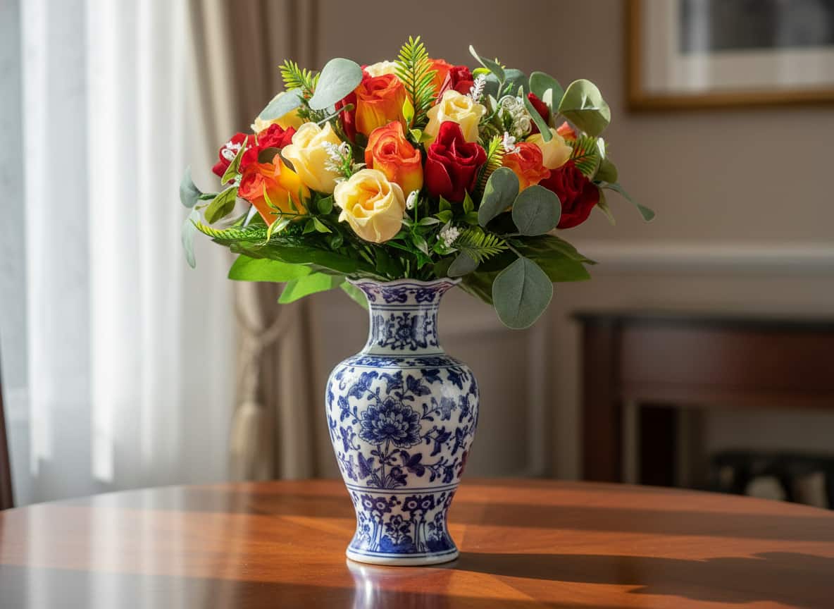 Rose floral arrangement in a vase, demonstrating the florist rule of odds.
